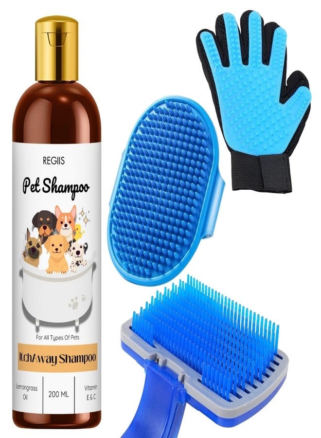 مجموعة ريجيس للعناية بالحيوانات الأليفة، تتضمن شامبو، وفرشاة سيليكون زرقاء، وقفاز لإزالة الشعر الزائد للكلاب، وتركيبة زيت عشبة الليمون 200 مل - Image 1